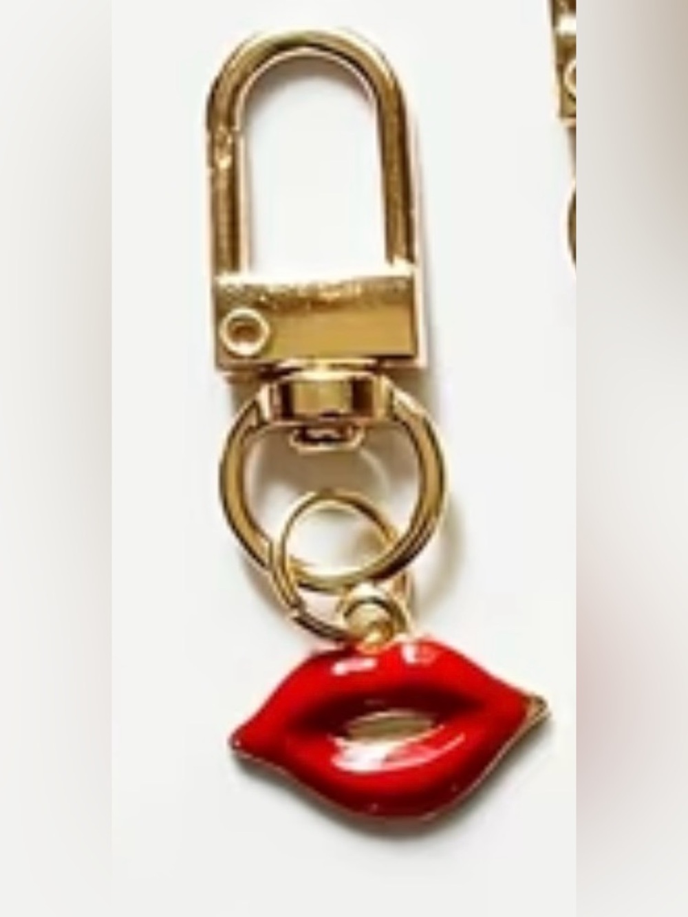Gold Keyring with Red Lips Charm